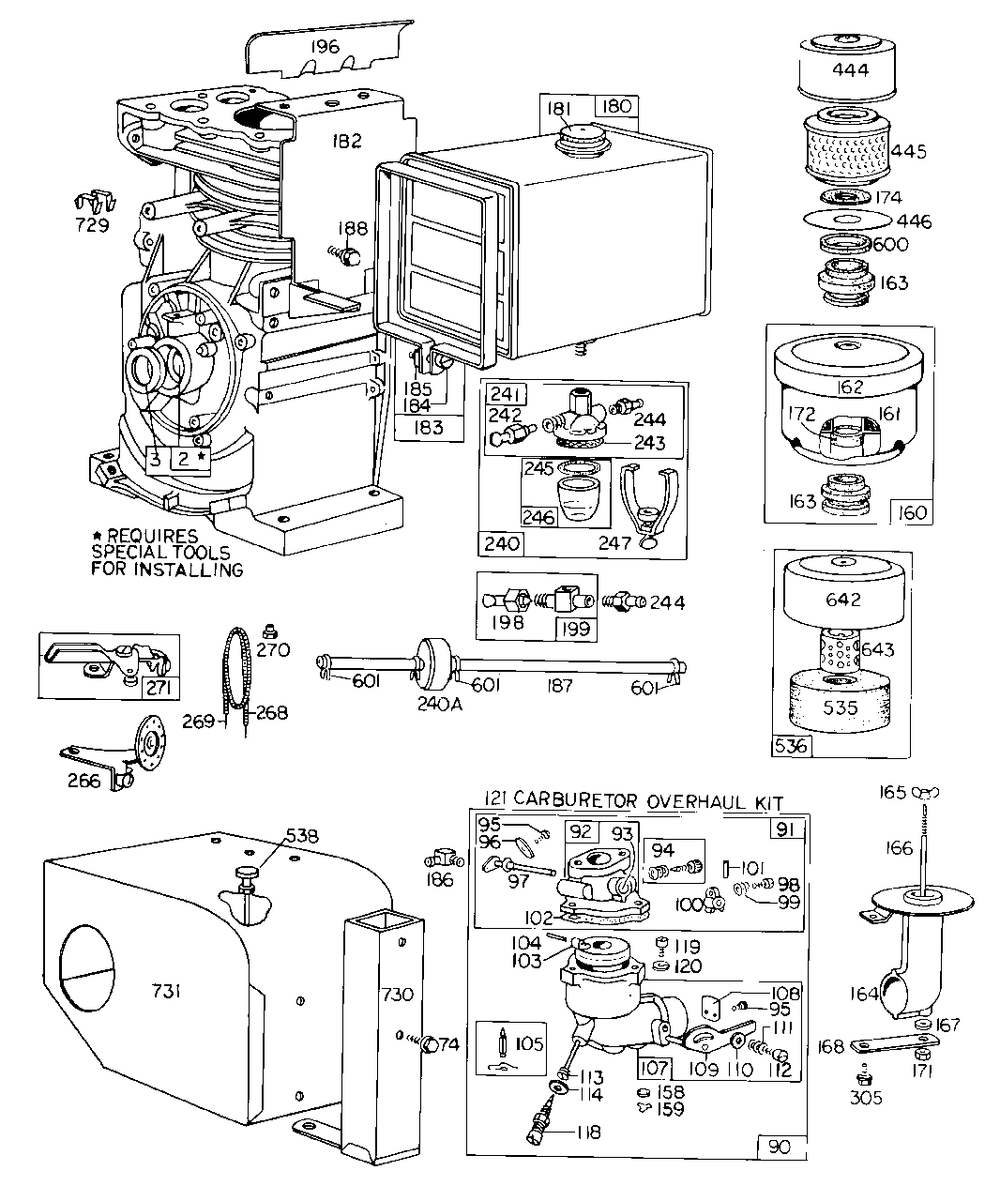 Carb Assembly Fuel Tank, A/C Diagram and Parts List for 146404-1113-XX  Briggs and Stratton Engine